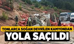 Tonlarca Soğan Devrilen Kamyondan Yola Saçıldı