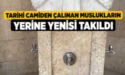 Tarihi camiden çalınan muslukların yerine yenisi takıldı