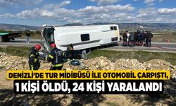 Denizli'de tur midibüsü ile otomobil çarpıştı, 1 kişi öldü, 24 kişi yaralandı