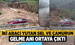 iki aracı yutan sel ve çamurun gelme anı ortaya çıktı