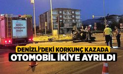 Denizli'deki Korkunç kazada otomobil ikiye ayrıldı: 2 yaralı