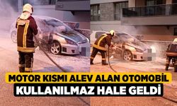 Motor kısmı alev alan otomobil kullanılmaz hale geldi