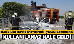 Park halindeki otomobil çıkan yangında kullanılamaz hale geldi