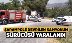 Şarampole devrilen kamyonun sürücüsü yaralandı