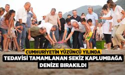 Cumhuriyetin Yüzüncü Yılında Tedavisi Tamamlanan Sekiz Kaplumbağa Denize Bırakıldı