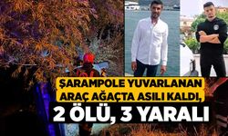 Şarampole yuvarlanan araç ağaçta asılı kaldı: 2 ölü, 3 yaralı