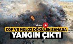 Çöp ve moloz dökülen sahada yangın çıktı