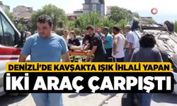 Denizli'de kavşakta ışık ihlali yapan iki araç çarpıştı