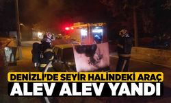 Denizli'de seyir halindeki araç alev alev yandı