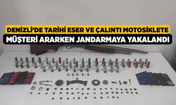 Denizli'de Tarihi eser ve çalıntı motosiklete müşteri ararken jandarmaya yakalandı