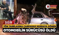 Yön tabelasına çarparak hurdaya dönen otomobilin sürücüsü öldü