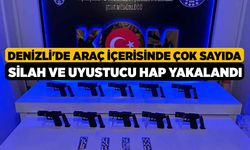 Denizli'de Araç İçerisinde Çok Sayıda Silah ve Uyustucu Hap Yakalandı