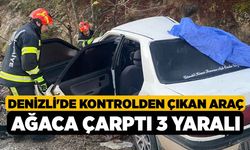 Denizli'de Kontrolden Çıkan Araç Ağaca Çarptı 3 Yaralı