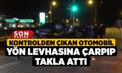 Kontrolden çıkan otomobil yön levhasına çarpıp takla attı