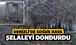 Denizli'de Soğuk hava şelaleyi dondurdu