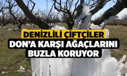 Denizlili Çiftçiler Don’a Karşı Ağaçlarını Buzla Koruyor