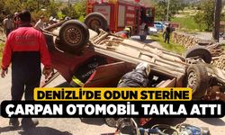 Denizli'de Odun sterine çarpan otomobil takla attı