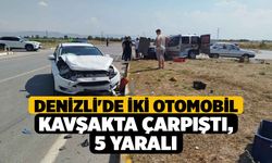 Denizli'de iki otomobil kavşakta çarpıştı, 5 yaralı