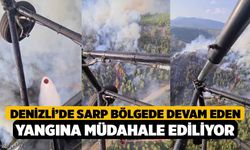 Denizli’de sarp bölgede devam eden yangına müdahale ediliyor