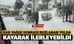 Kar Sonrası Buzlanan Yolda Kayarak İlerledi