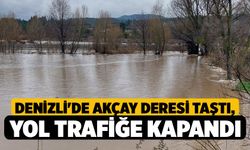 Denizli'de Akçay Deresi taştı, yol trafiğe kapandı