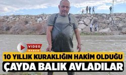 10 yıllık kuraklığın hakim olduğu çayda balık avladılar