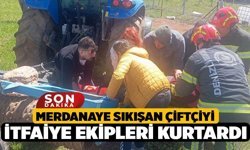 Merdanaye Sıkışan Çiftçiyi İtfaiye Ekipleri Kurtardı