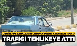 Denizli'de Ayaklarını Camdan Dışarı Çıkartan Yolcu Trafiği Tehlikeye Attı