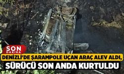 Denizli'de Şarampole Uçan Araç Alev Aldı, Sürücü Son Anda Kurtuldu!