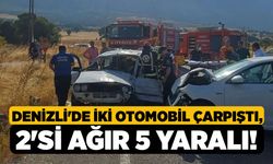 Denizli'de İki Otomobil Çarpıştı, 2'si Ağır 5 Yaralı!