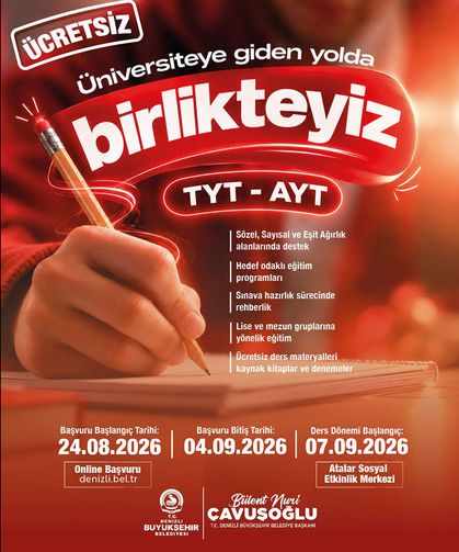 Denizli Büyükşehir Belediyesi Ücretsiz YKS Hazırlık Kursu Kayıtları Başladı