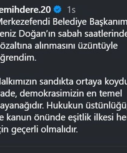 Başkan Dere'den Şeniz Doğan'ın gözaltına alınmasına tepki