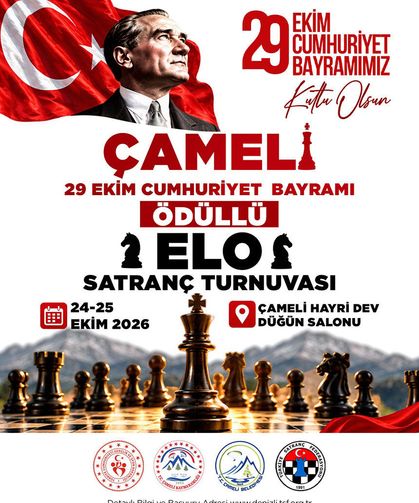 Çameli'de 29 Ekim Cumhuriyet Bayramı Ödüllü Satranç Turnuvası Başvuruları Başladı