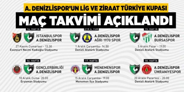 A. Denizlispor’un Lig ve Ziraat Türkiye Kupası maç takvimi açıklandı
