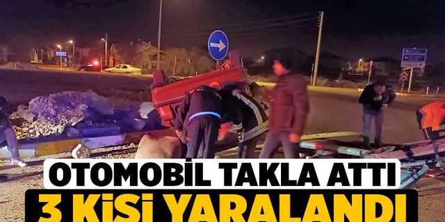 Çivril'de Kaza Otomobil Kavşakta takla attı: 3 yaralı