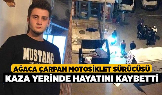 Ağaca çarpan motosiklet sürücüsü kaza yerinde hayatını kaybetti