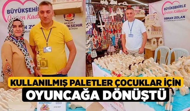 Kullanılmış paletler çocuklar için oyuncağa dönüştü