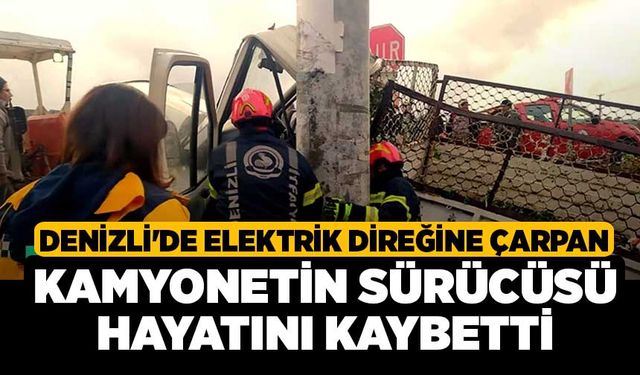 Denizli'de elektrik direğine çarpan kamyonetin sürücüsü hayatını kaybetti