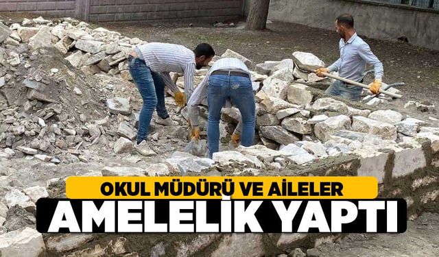 Okul Müdürü ve aile birliği başkanı okul için amele gibi çalıştı