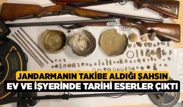 Jandarmanın takibe aldığı şahsın ev ve işyerinde tarihi eserler çıktı