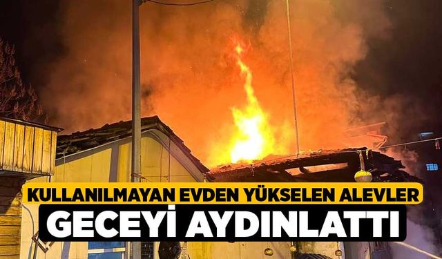 Kullanılmayan evden yükselen alevler geceyi aydınlattı