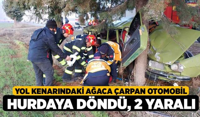 Yol kenarındaki ağaca çarpan otomobil hurdaya döndü: 2 yaralı