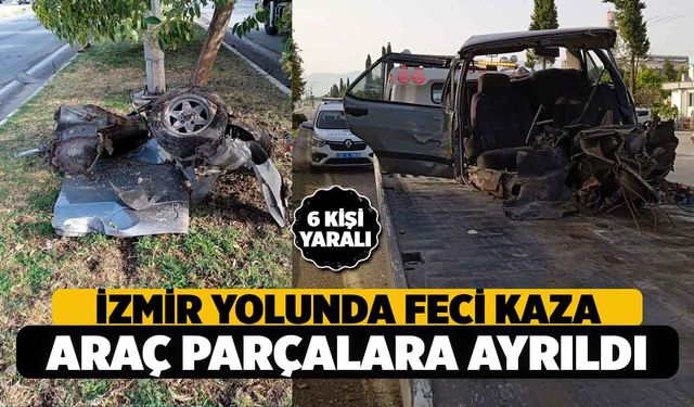 Denizli'de Kaza, Otomobil Parçalara Ayrıldı, Araçtaki 6 Kişi Sağ Kurtuldu