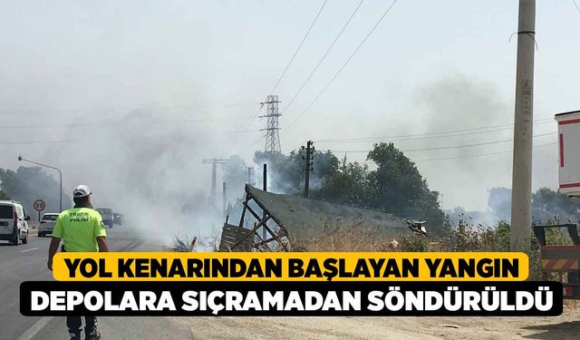 Yol kenarından başlayan yangın depolara sıçramadan söndürüldü