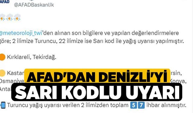 AFAD'dan Denizli'yi Sarı Kodlu Uyarı