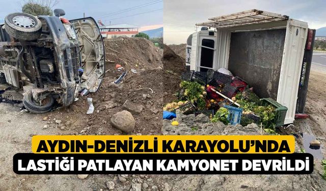 Lastiği Patlayan Kamyonet Devrildi