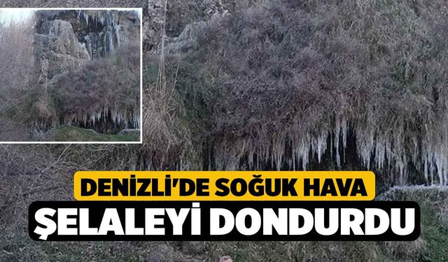 Denizli'de Soğuk hava şelaleyi dondurdu