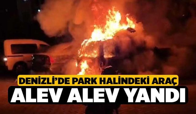 Denizli’de park halindeki araç alev alev yandı