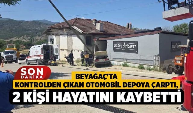 Beyağaç'ta Kontrolden Çıkan Otomobil Depoya Çarptı, 2 Kişi Hayatını Kaybetti