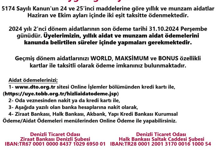 Denizli Ticaret Odası’ndan Aidat Uyarısı, Son 1 Hafta